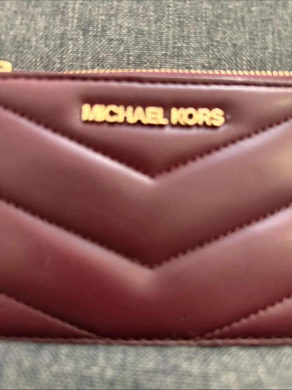 Michael Kors Quilted Card Case Wallet - Burgundy with Gold Hardware
